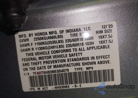 2021 Honda Cr-V Exl from USA, damaged, VIN 7FART6H83ME004079